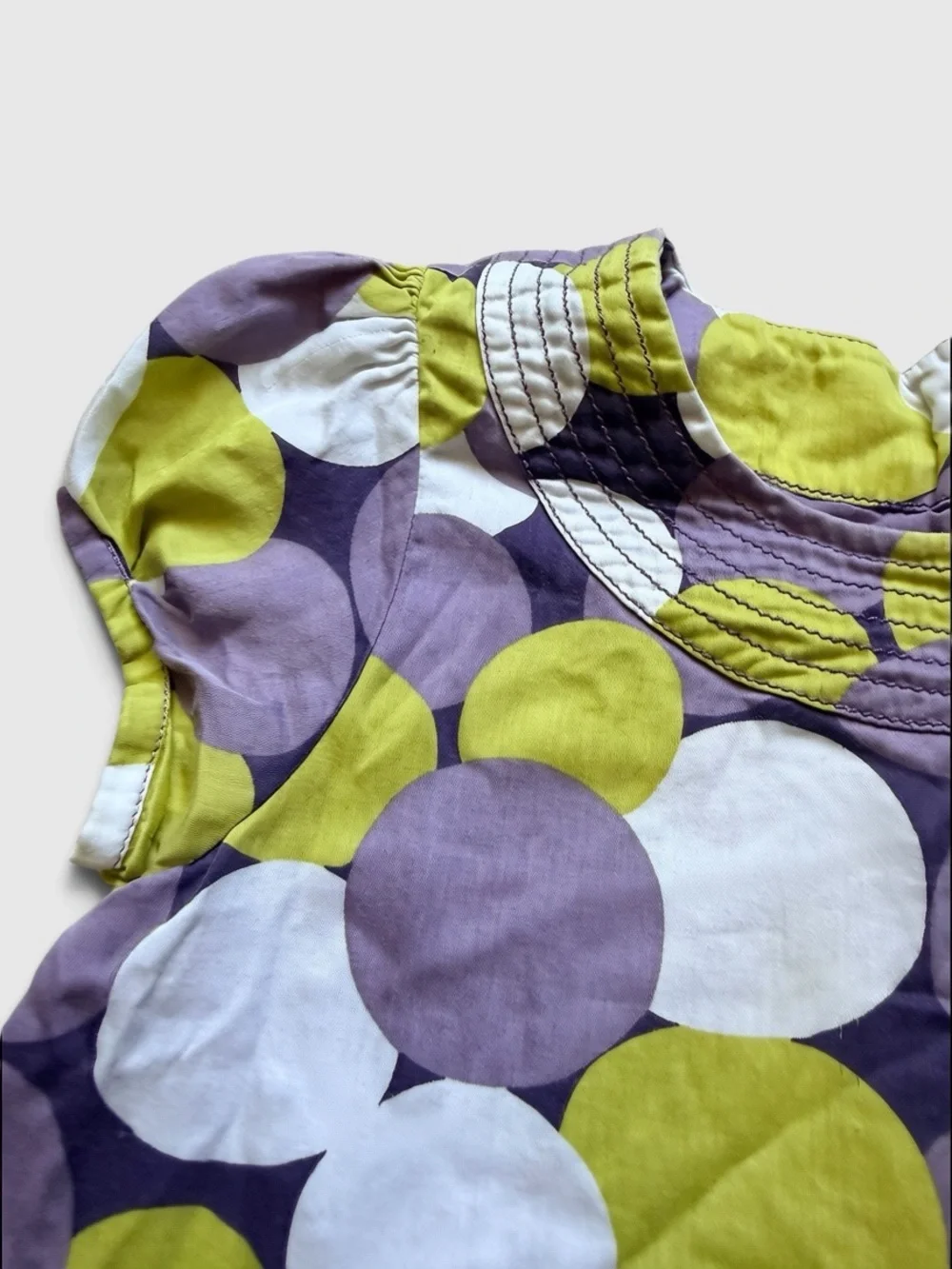 Mini Boden Girls Dress 4-5Y Purple Green Circle Dot Print A-Line Pockets